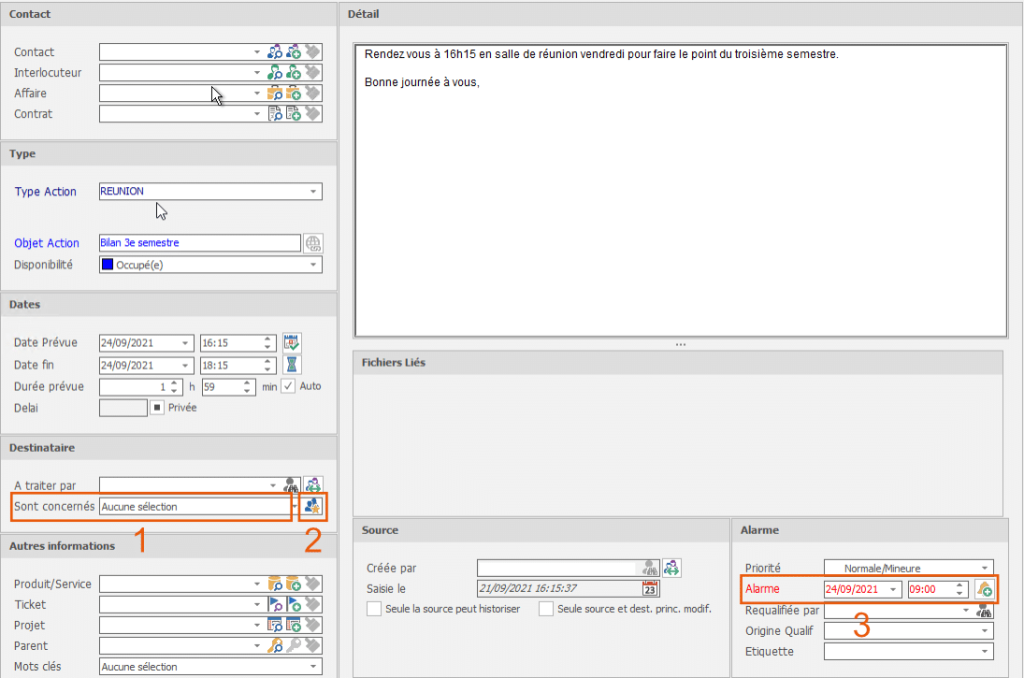 Capture d'écran d'une action multidestinataires.